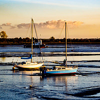 Buy canvas prints of Looming Tide: Boats at Heybridge Basin by Steven Dale