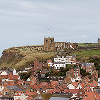 Buy canvas prints of Whitby town viewed from harbour by Janet Mann