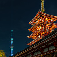 Buy canvas prints of Senso-ji Pagoda & Skytree by Justin Bowdidge