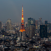 Buy canvas prints of Tokyo Tower at dusk by Justin Bowdidge