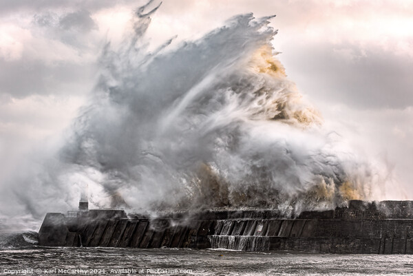 Wave Smashing into Harbour Wall Picture Board by Karl McCarthy