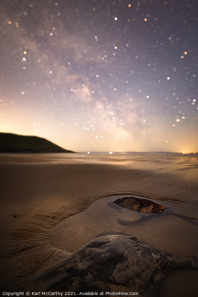 Beach Rocks under the Night Sky Picture Board by Karl McCarthy