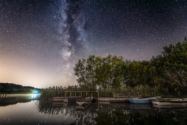 Night Sky Over Llangorse Lake Picture Board by Karl McCarthy