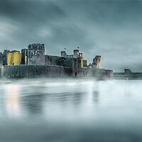 Buy canvas prints of Misty Caerphilly Castle by Karl McCarthy