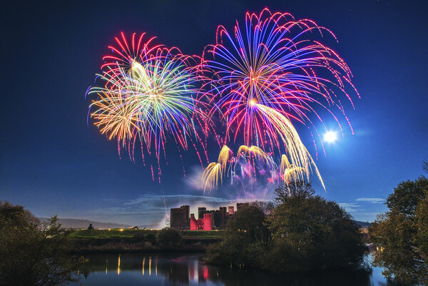 Firework Display at Caerphilly Castle Picture Board by Karl McCarthy