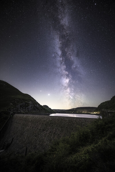 Caban Coch Dam at Night Picture Board by Karl McCarthy