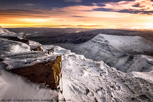 Snowy Night at the Brecon Beacons Picture Board by Karl McCarthy