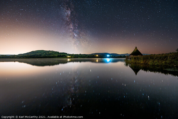 Llangorse Lake Night Reflection Picture Board by Karl McCarthy