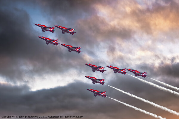 Red Arrows in Typhoon Formation Picture Board by Karl McCarthy
