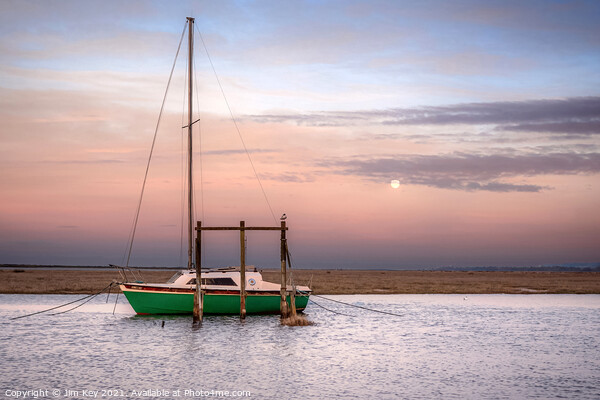 A Single Boat at Thornham Staithe  Picture Board by Jim Key