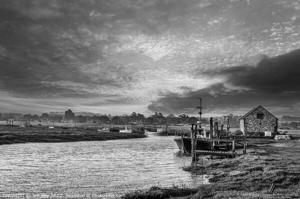 Thornham Staithe Norfolk Black and White  Picture Board by Jim Key