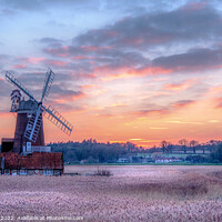 Buy canvas prints of A Glowing Sunset over Cley Windmill by Jim Key