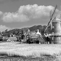 Buy canvas prints of Cley next the Sea Windmill Black and White by Jim Key