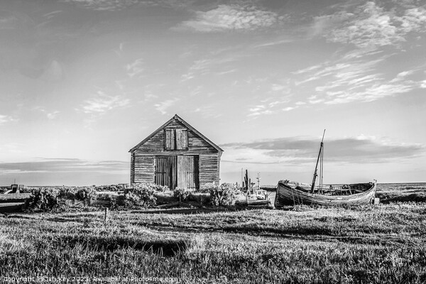 The Coal Barn at Thornham  Black and White Picture Board by Jim Key