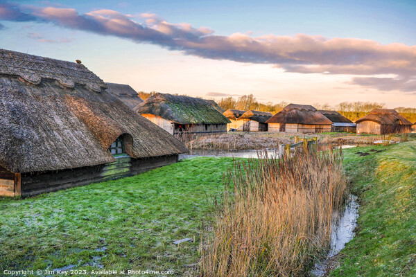 Thatched boat houses Hickling Broad Picture Board by Jim Key