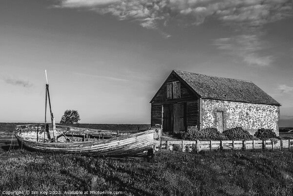 The Coal Barn at Thornham  Black and White  Picture Board by Jim Key
