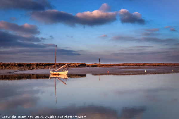 Solitary Boat at Burnham Overy  Picture Board by Jim Key