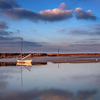 Buy canvas prints of Solitary Boat at Burnham Overy  by Jim Key