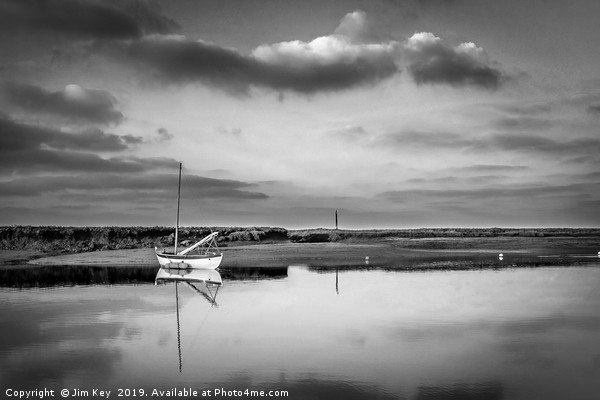 Boat at Burnham Overy  Black and White Picture Board by Jim Key