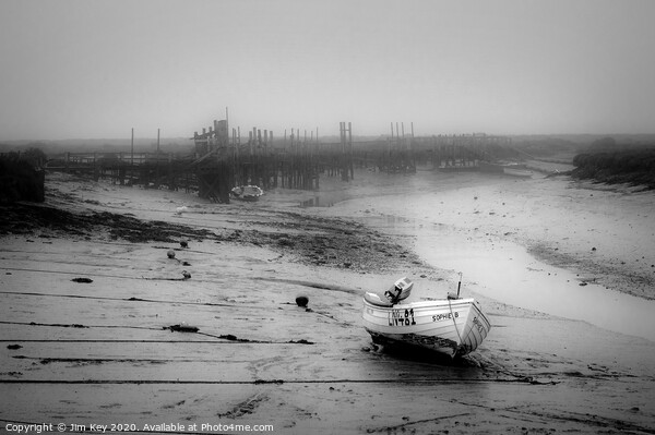 Morston Quay Norfolk Black and White Picture Board by Jim Key