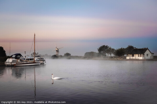 Thurne Dyke Misty Sunrise Norfolk Broads Picture Board by Jim Key