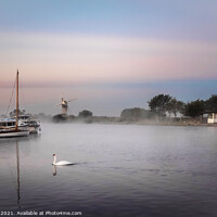 Buy canvas prints of Thurne Dyke Misty Sunrise Norfolk Broads by Jim Key
