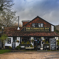 Buy canvas prints of The Compass Inn Traditional English Riverside Pub by Dave Williams