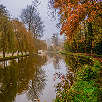 Buy canvas prints of Walking the Canal towpath in Autumn by Dave Williams