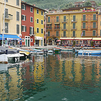 Buy canvas prints of Castelletto Reflections at Lake Garda by Dave Williams