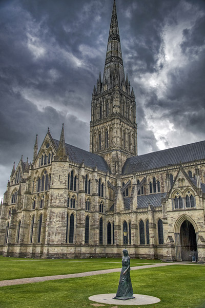 Walking Madonna and Salisbury Cathedral Picture Board by Dave Williams