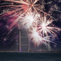 Buy canvas prints of Burj Al Arab Celebrations in Dubai by Dave Williams