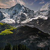 Buy canvas prints of The Monch snow capped Mountain in Switzerland by Dave Williams