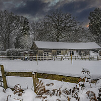 Buy canvas prints of Snowy Days at Wood Farm Barn by Dave Williams