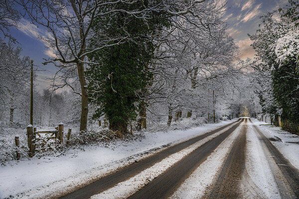 The Eversley Snow Road  Picture Board by Dave Williams