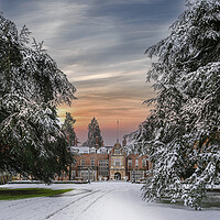 Buy canvas prints of Sunset over a snow covered Tylney Hall Hotel by Dave Williams
