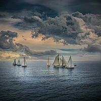 Buy canvas prints of Yachts sailing in calm seas with dramatic skies in by Dave Williams