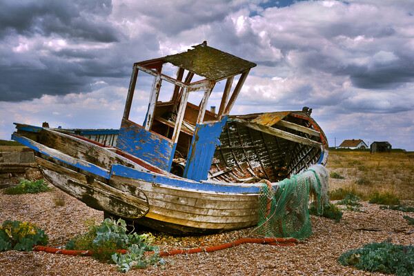 Wrecked Trawler at Dungeness Beach Picture Board by Dave Williams