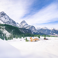 Buy canvas prints of Alpine village in winter decor by Daniela Simona Temneanu
