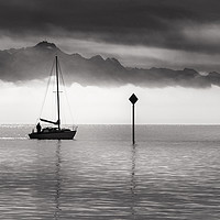 Buy canvas prints of Monochrome image of a single boat sailing by Daniela Simona Temneanu