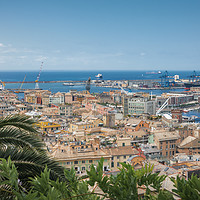 Buy canvas prints of Genoa and its harbor as a postcard by Daniela Simona Temneanu