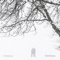 Buy canvas prints of People silhouette while a snow blizzard by Daniela Simona Temneanu