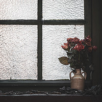 Buy canvas prints of Dried flowers in a vase on an old window sill by Daniela Simona Temneanu