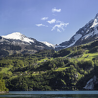 Buy canvas prints of Mountain peaks in swiss Alps. Summer landscape in Switzerland by Daniela Simona Temneanu