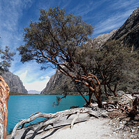 Buy canvas prints of Beautiful blue mountain lake in peru by Steve Painter