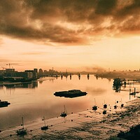 Buy canvas prints of Sunrise at Greenwich with distant views of the Thames Barrier by Steve Painter