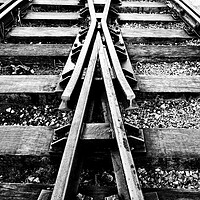 Buy canvas prints of Detail of a railway tracks crossing at Bristol harbourside by Steve Painter