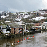 Buy canvas prints of Snow on the River Dart at Totnes by Elizabeth Chisholm