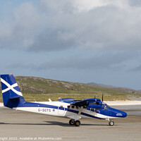 Buy canvas prints of Plane at Barra airport by Hazel Wright
