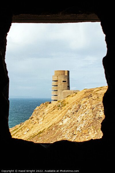 German coastal tower through a bunker at Grosnez p Picture Board by Hazel Wright