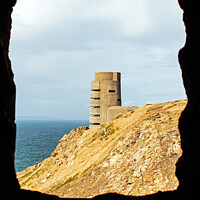 Buy canvas prints of German coastal tower through a bunker at Grosnez p by Hazel Wright